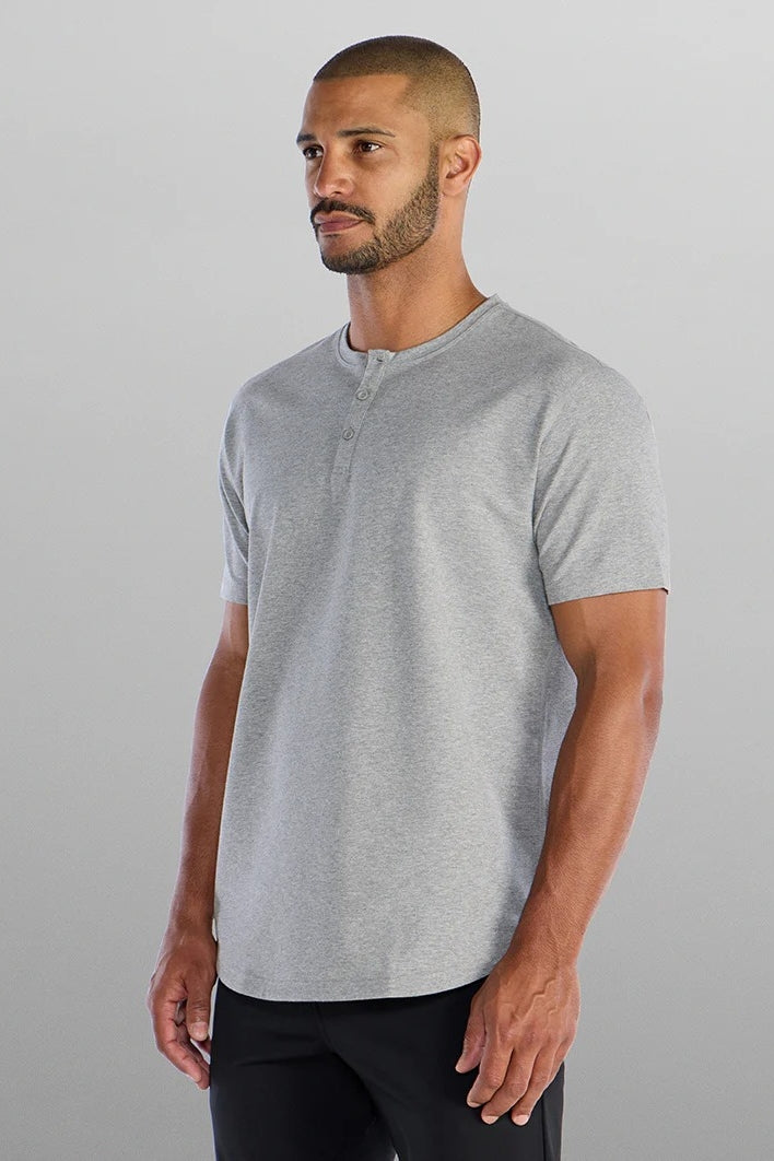 Wholesale,BYLT, BYLT Heather Grey Drop-Cut Lux 4-way Stretch Henley, Grey, Large-44-TagL