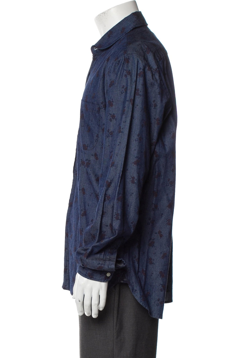 RealReal,Oliver Spencer, Oliver Spencer Navy Floral Print Long Sleeve Dress Shirt, Blue, Large-46-TagL