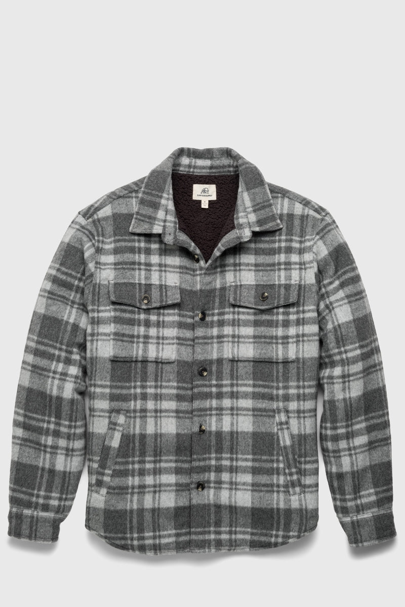 Wholesale,Surfside Supply, Surfside Supply Grey Combo Plaid Sherpa Lined Shacket, Grey, Extra Large-50-TagXL