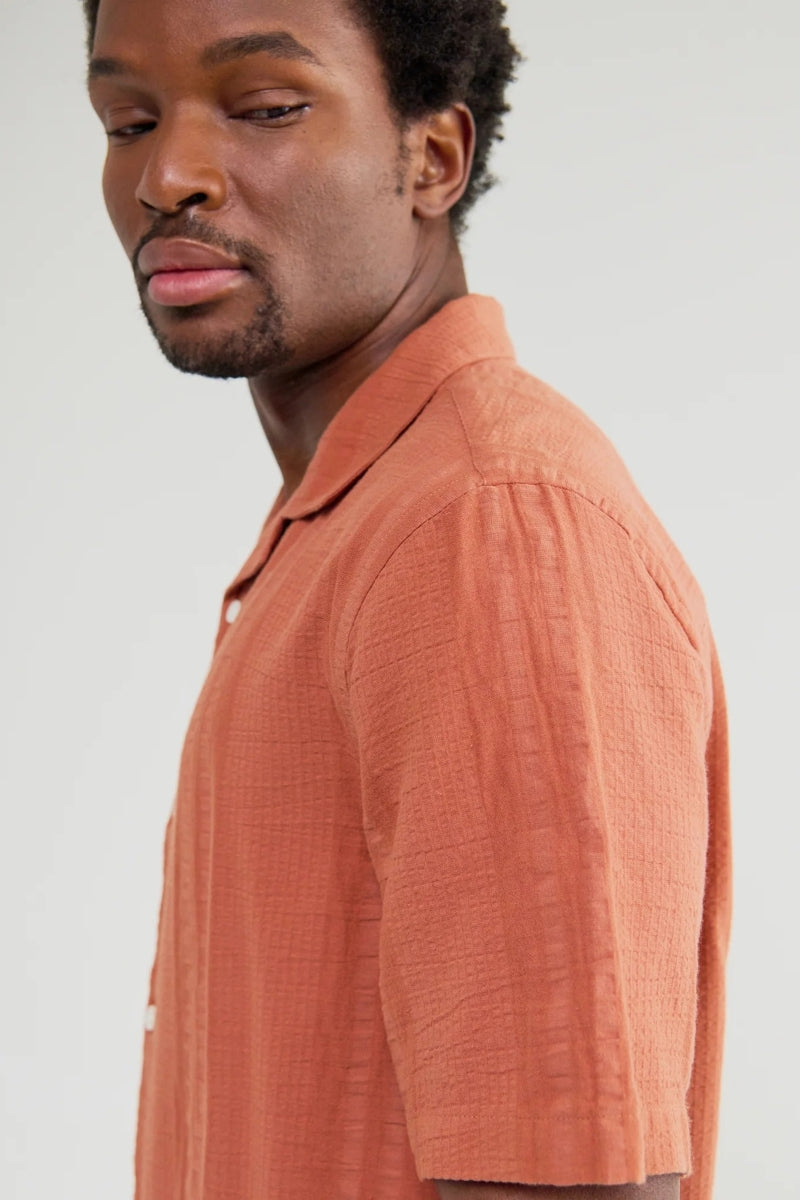 Wholesale,Wax London, Wax London Rust Double-Weave Seersucker Shirt, Orange, Large-47-TagLExtra Large-49-TagXLExtra Extra Large-52-TagXXLMedium-45-TagM