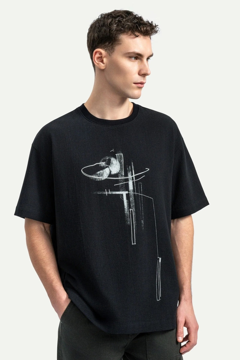 Wholesale,KAFT, KAFT Black Abstract Graphic Print Textured T-Shirt, Black, Large-49-TagL