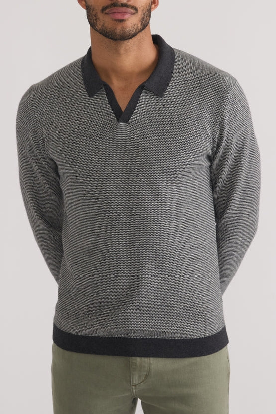 Wholesale,Marine Layer, Marine Layer Black/Grey Polo with Contrasting Collar and Cuffs, Black, Small-40-TagSMedium-42-TagMLarge-46-TagLExtra Large-48-TagXL