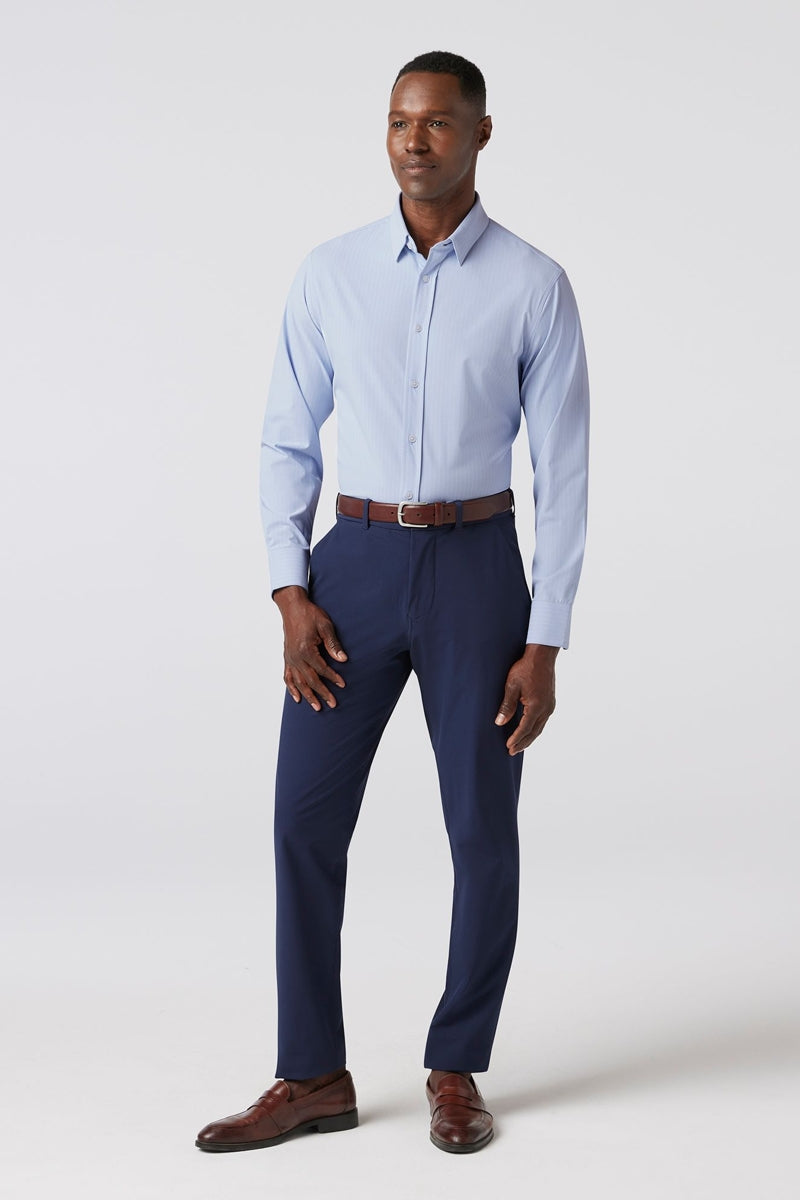 Wholesale,Mizzen + Main, Mizzen + Main Sky Blue Pinstripe Trim Dress Shirt, Blue, Large-46-TagL