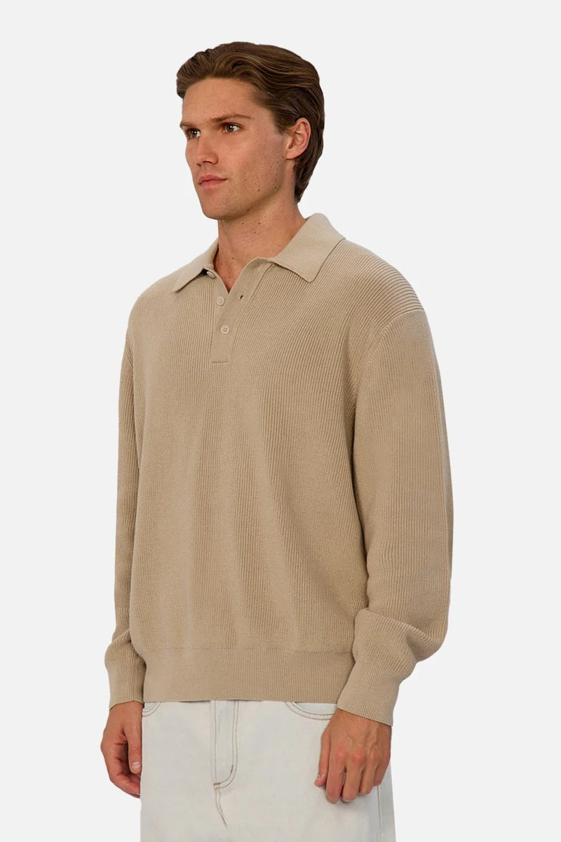 Wholesale,INDUSTRIE AUSTRALIA, INDUSTRIE AUSTRALIA Sand Dune Three-button Knitted Polo, Tan, Large-52-TagL