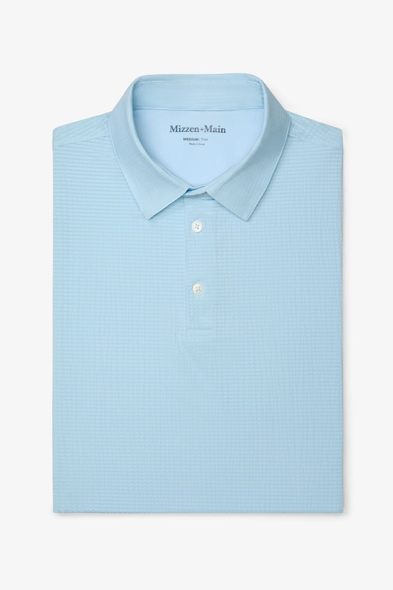 Wholesale,Mizzen + Main, Mizzen + Main Light Cyan Seersucker Textured Trim Fit Polo, Blue, Medium-42-TagM
