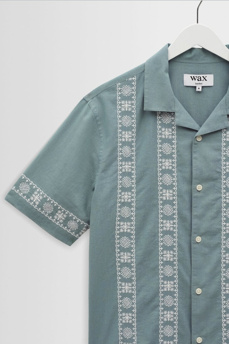 Wholesale,Wax London, Wax London Sea Green/Ecru Embroidered Shirt, Green, Extra Extra Large-51-TagXXL