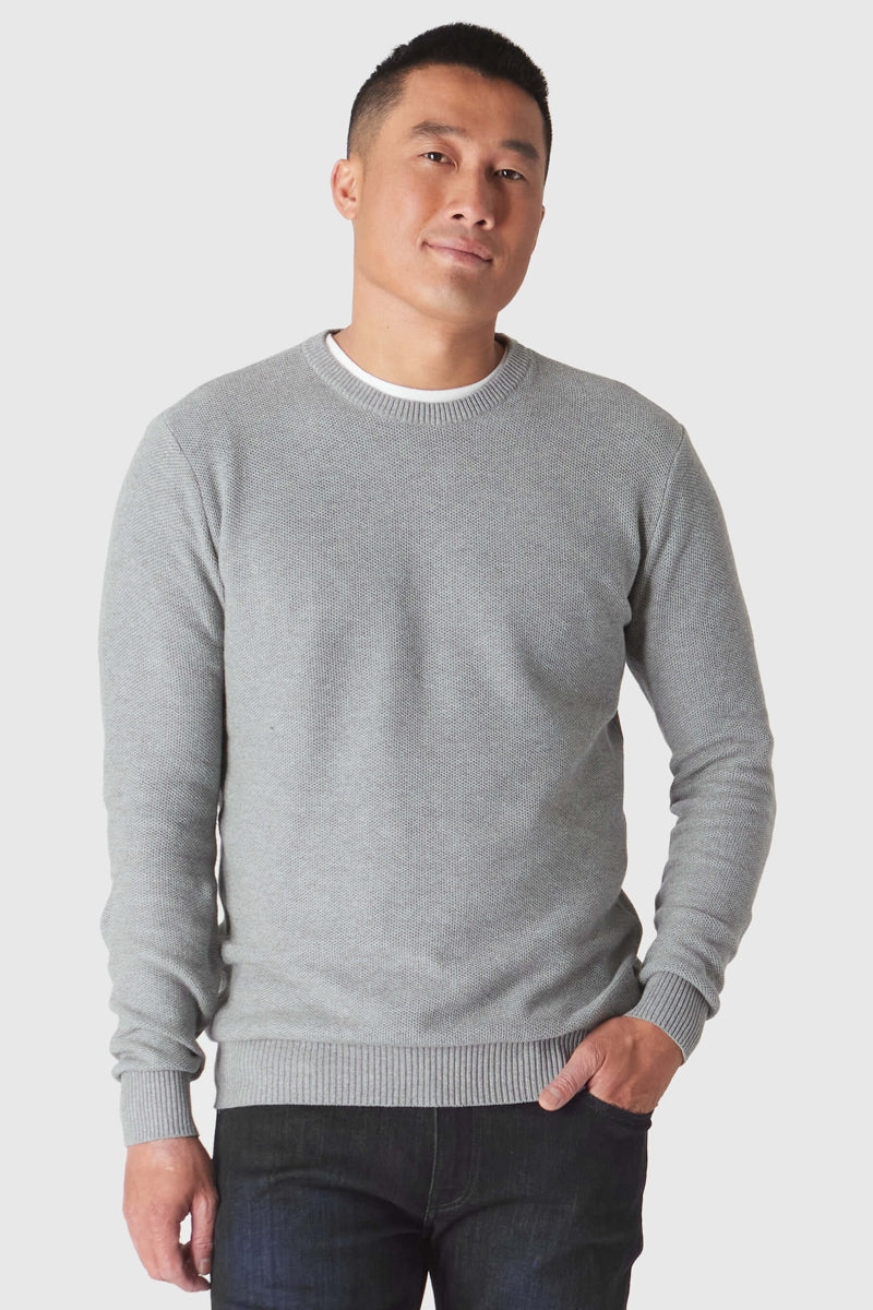 Faire,True Classic, True Classic Heather Grey Pique Crew Sweater, Grey, Large-40-TagL