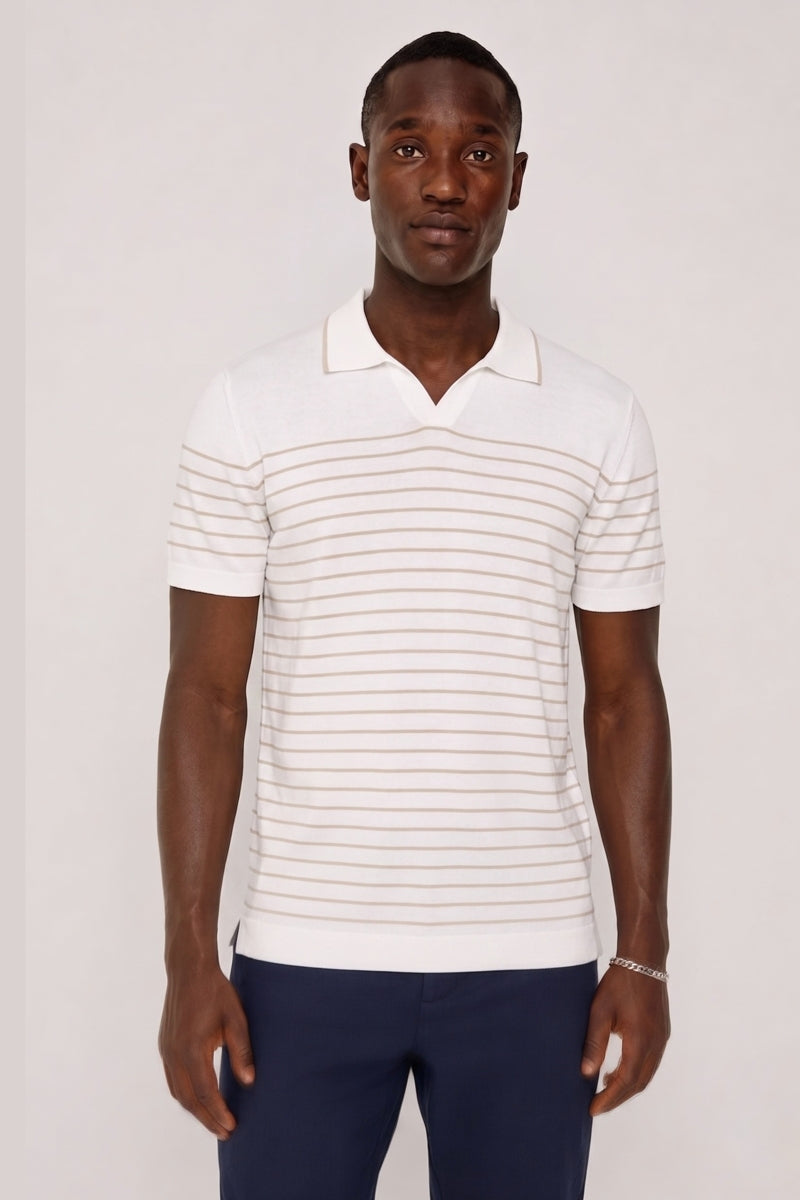Wholesale,Jakamen, Jakamen Cream with Beige Striped Textured Slim Fit Polo, Tan, Small-40-TagSLarge-44-TagLExtra Extra Large-48-TagXXLMedium-42-TagMExtra Large-46-TagXL