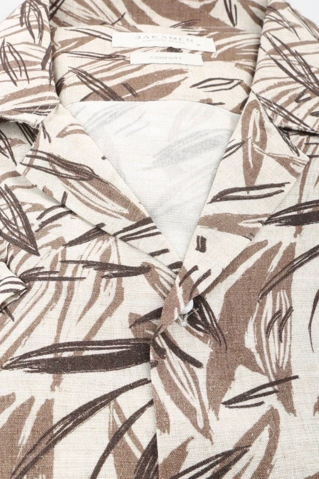 Wholesale,Jakamen, Jakamen Brown Abstract Leaf Print Shirt, Brown, Medium-44-TagM