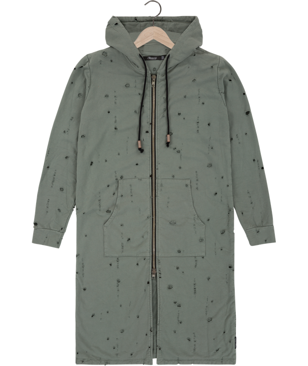 Wholesale,Reese De Luca, Reese De Luca Olive Ripped French Terry Long Knit Jacket, Green, Medium-43-TagM