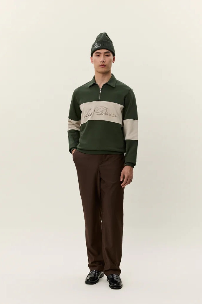 Wholesale,Les Deux, Les Deux Olive with Cream Qtr Zip Sweatshirt, Green, Medium-46-TagM