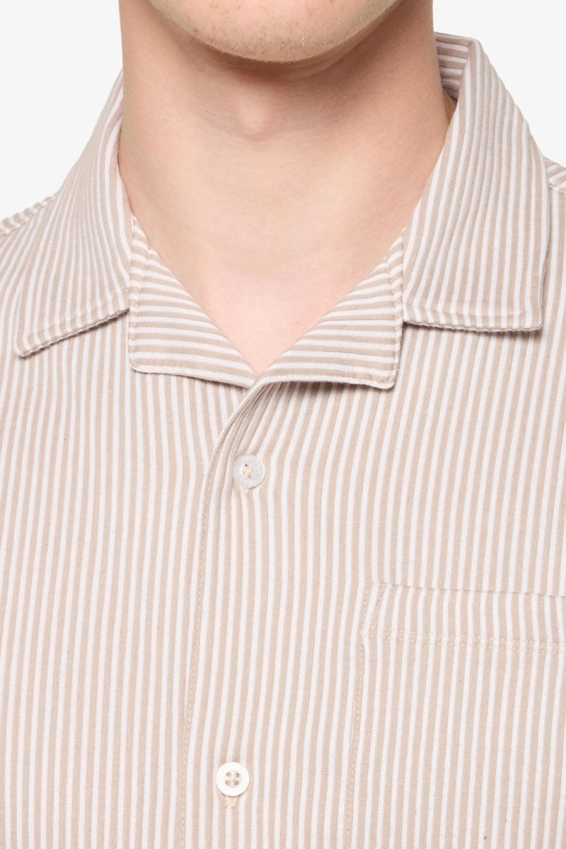 Wholesale,Signal Clothing, Signal Clothing Beige with White Striped Textured Shirt, Tan, Medium-46-TagM