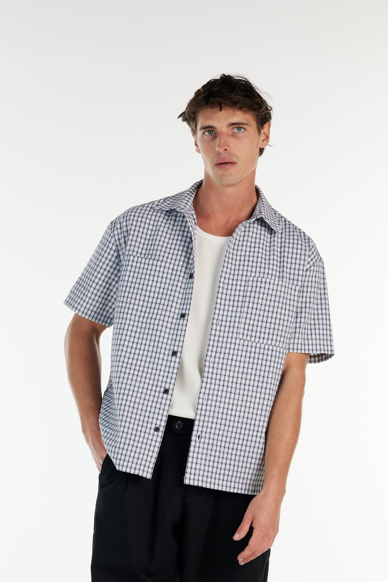 Wholesale,Nana Judy, Nana Judy White with Black Check Relaxed Fit Shirt, White, Medium-46-TagM