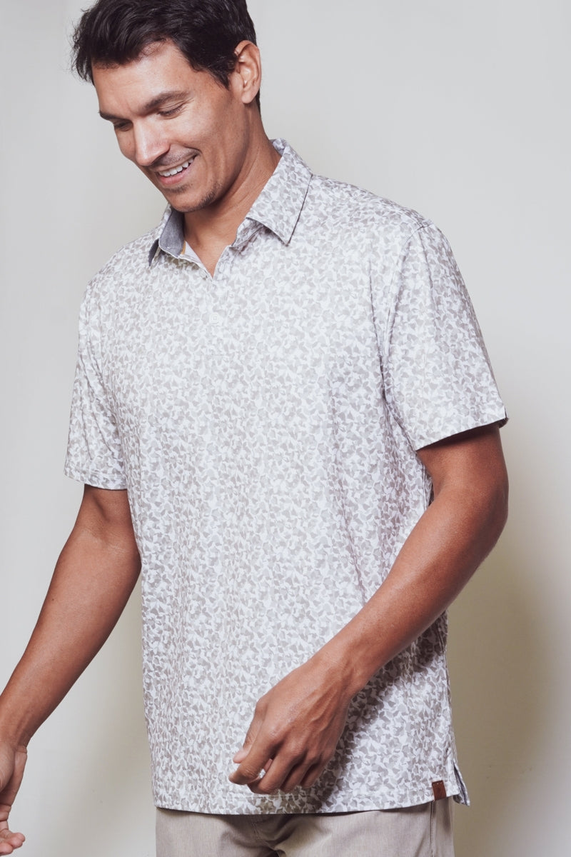 Wholesale,Fundamental Coast, Fundamental Coast Green/White Abstract Floral Print Polo, Green, Medium-43-TagM