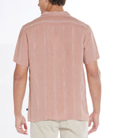 Civil Society Dusty Pink Tonal Striped Cotton/Linen Blend Short Sleeve Shirt