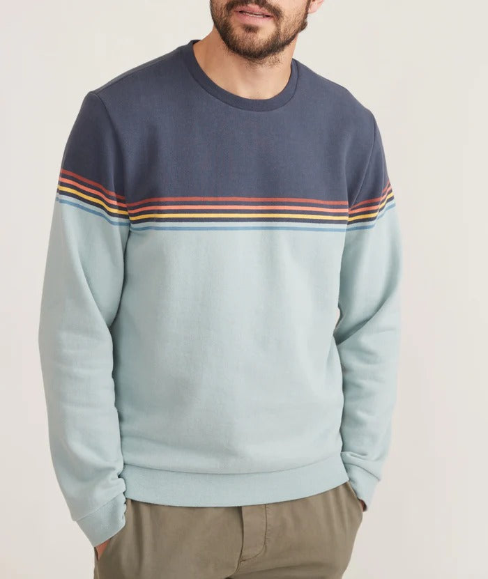 Wholesale,Marine Layer, Marine Layer Blue Colorblock Fleece Crewneck Sweatshirt, Blue, Extra Large-49-TagXLLarge-46-TagLMedium-43-TagMSmall-41-TagSExtra Extra Large-52-TagXXL