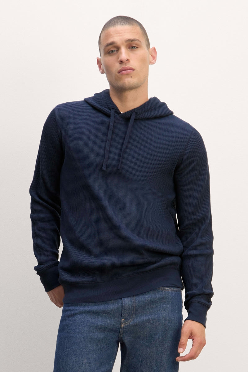 Direct From Brand,Everlane, Everlane Navy Waffle-Knit Hoodie, Blue, Small-36-TagS