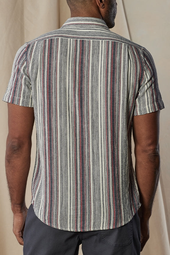 Wholesale,The Normal Brand, The Normal Brand Tan/Blue/Red Striped Textured Shirt, Tan, Small-42-TagSMedium-44-TagMLarge-46-TagLExtra Extra Large-53-TagXXL