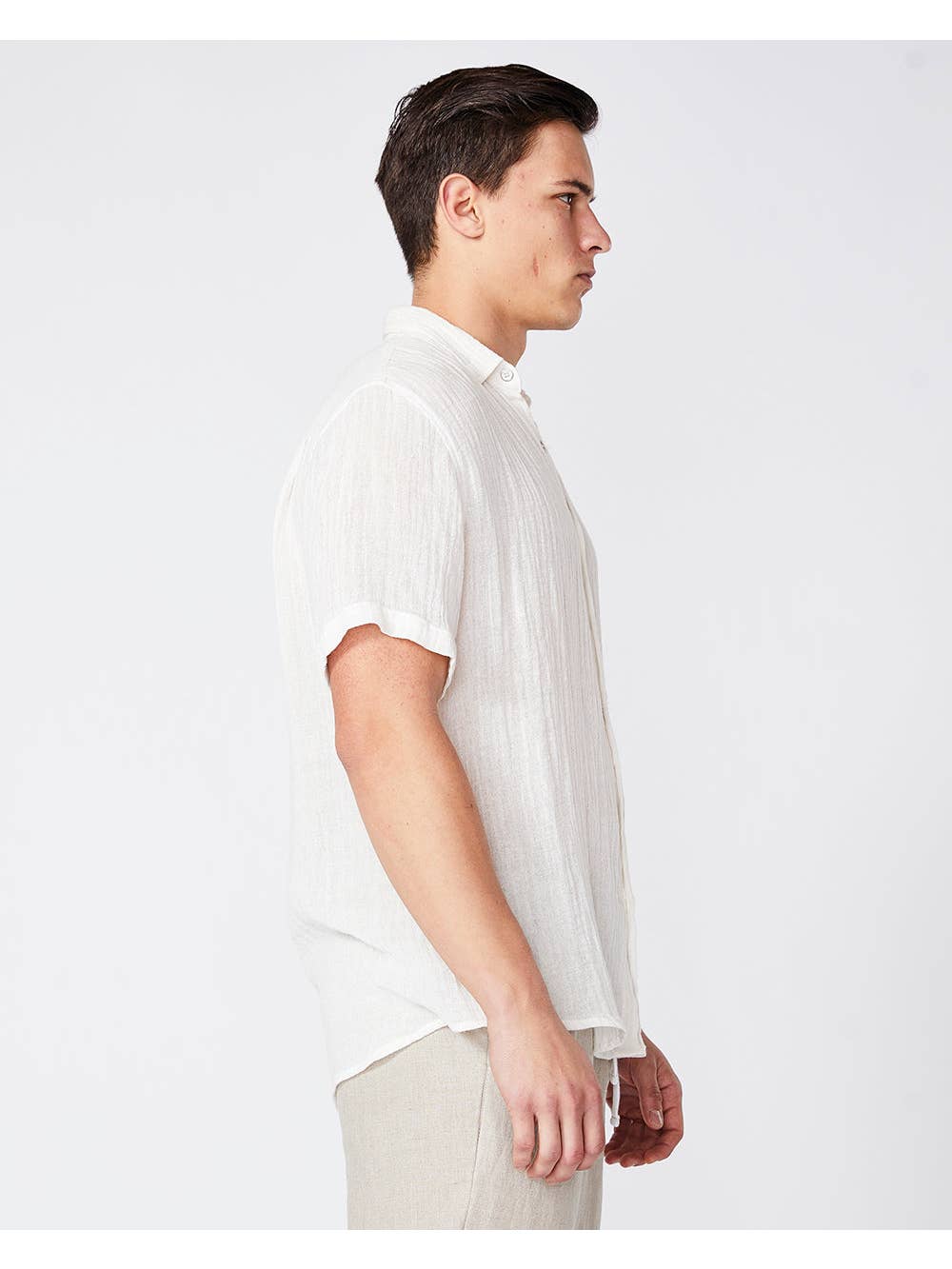 Faire,Merlino Street, Merlino Street Cream Linen Short Sleeve Button Up Shirt, Cream, Large-45-TagL