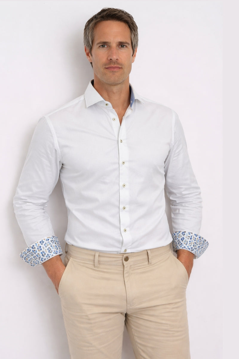 Brand Partner,R2 Amsterdam, R2 Amsterdam White 100% Organic Cotton Long Sleeve Shirt with Cup Print Contrast, White, Small-41-Tag39Extra Extra Large-54-Tag46