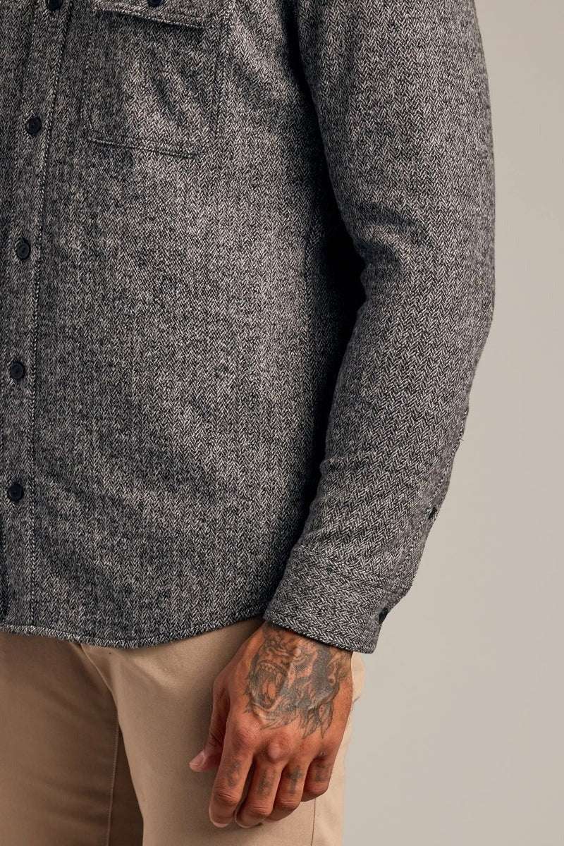 Faire,True Classic, True Classic Heather Black Herringbone Overshirt, Black, Extra Extra Large-52-TagXXL