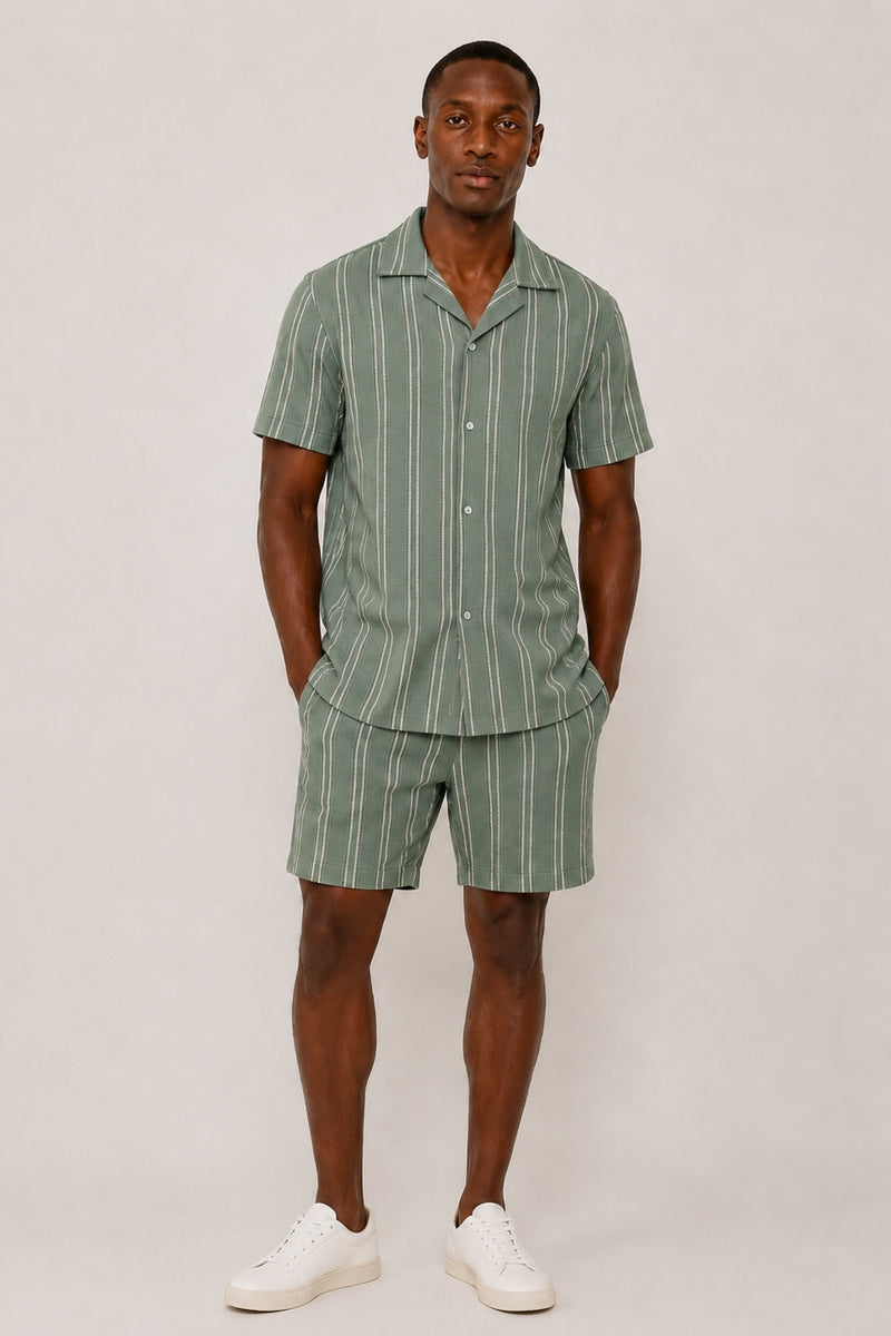 Wholesale,SUNSET X VINE, SUNSET X VINE Sage Stripe Knit Textured Shirt, Green, Extra Large-51-TagXL