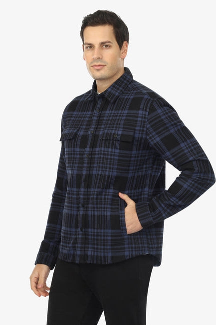 Wholesale,Vustra, Vustra Navy/Black Plaid Organic Cotton Textured Shacket, Blue, Medium-45-TagM