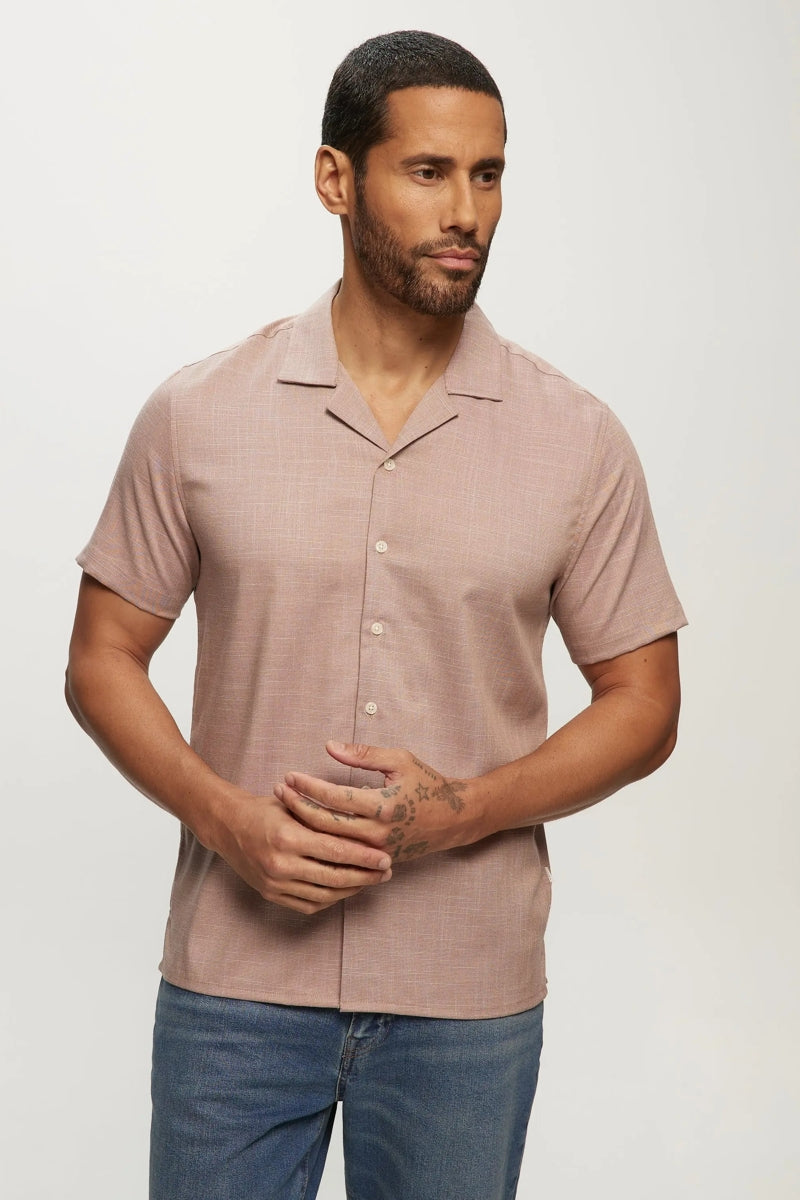 Faire,Julian & Mark, Julian & Mark Mauve Slub Camp Shirt, Tan, Small-41-TagSExtra Large-49-TagXLLarge-46-TagLMedium-43-TagMExtra Extra Large-53-TagXXL