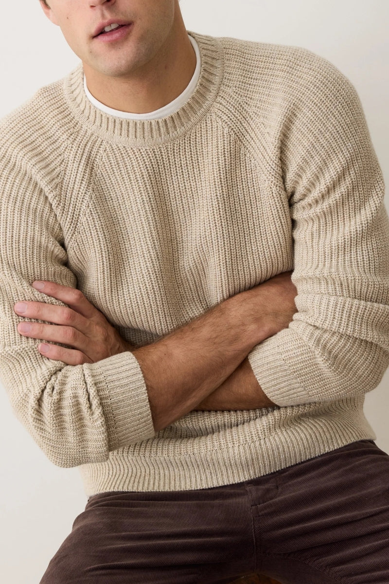 Wholesale,Marine Layer, Marine Layer Oatmeal Textured Merino Wool Blend Sweater, Tan, Medium-44-TagM