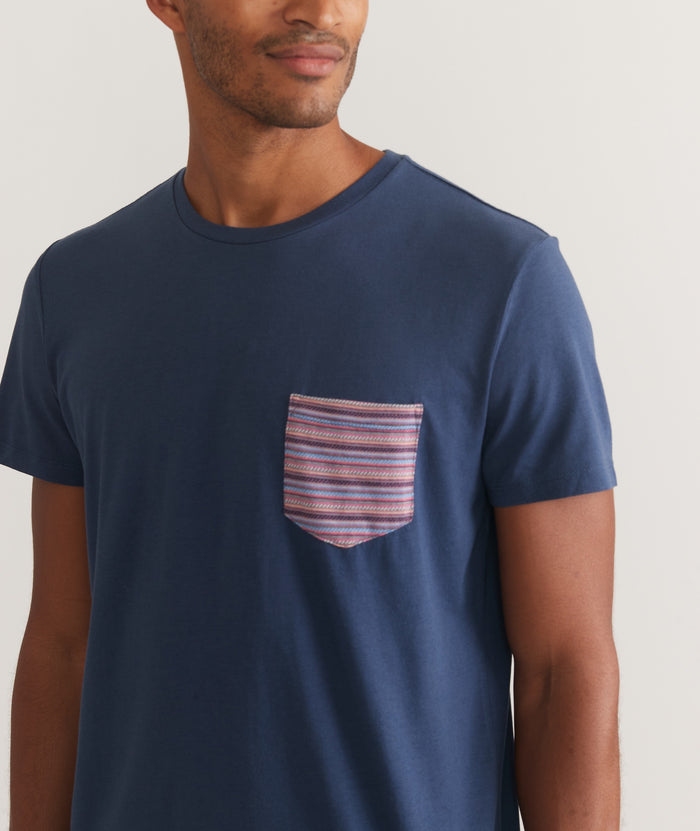 Wholesale,Marine Layer, Marine Layer Vintage Indigo Printed Pop Contrast Pocket Tee, Blue, Extra Large-48-TagXL