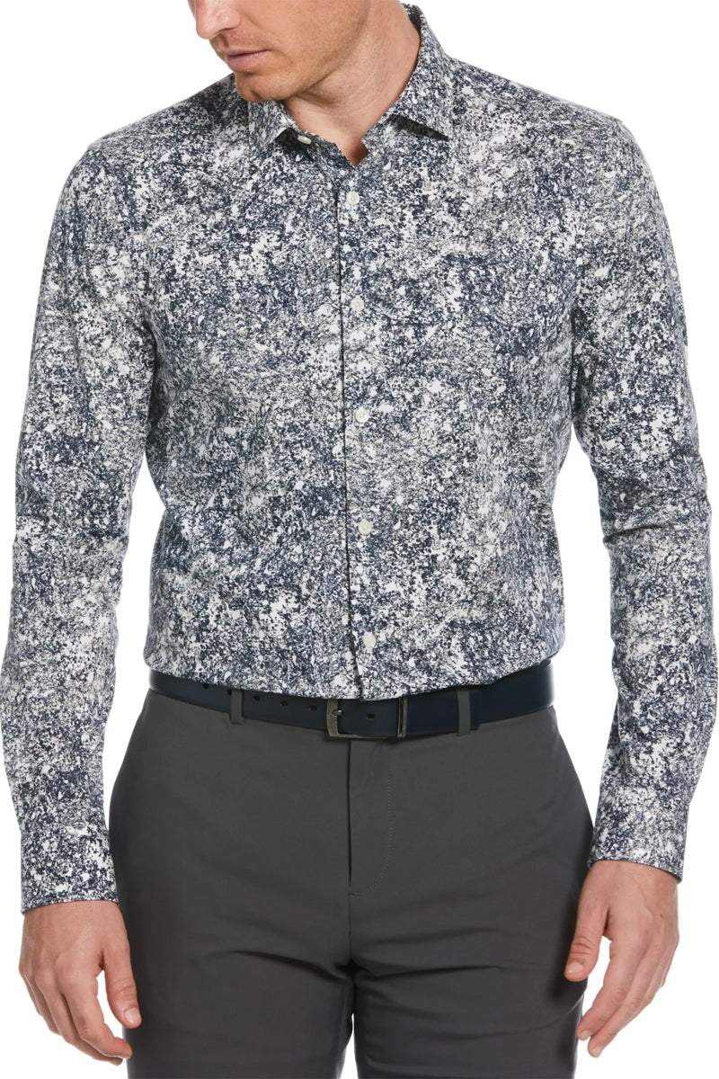 Wholesale,Perry Ellis, Perry Ellis Navy/White Foliage Print Button Up Shirt, Blue, Medium-43-TagMLarge-46-TagL
