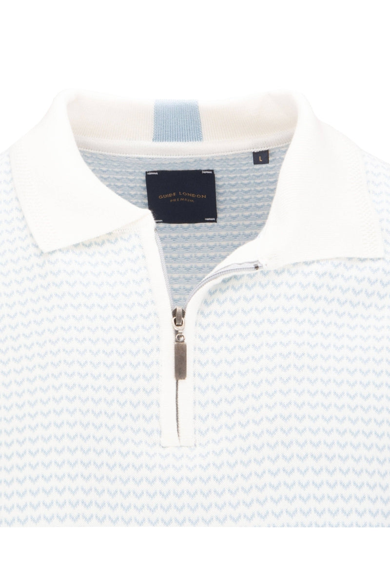 Faire,Guide London, Guide London White/Sky Blue Herringbone Knit Polo, White, Small-38-TagSMedium-42-TagLLarge-44-TagXLExtra Large-46-TagXXL