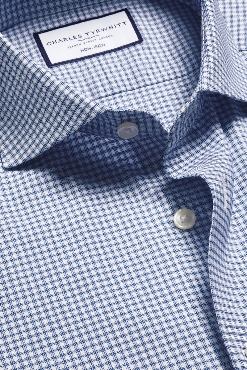 Wholesale,Charles Tyrwhitt, Charles Tyrwhitt Indigo Performance Twill Check Shirt, Blue, Small-40-Tag15
