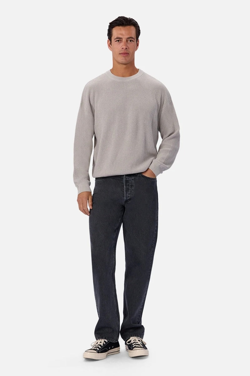 Wholesale,INDUSTRIE AUSTRALIA, INDUSTRIE AUSTRALIA Light Grey Waffle Textured Crewneck Long Sleeve Tee, Grey, Large-50-TagL