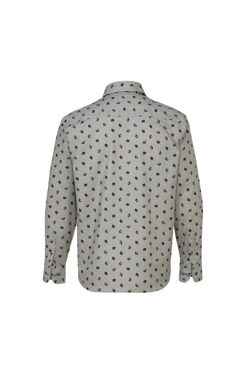 Wholesale,Luchiano Visconti, Luchiano Visconti Grey with Navy Acorn Print Gingham Shirt, Grey, Extra Extra Large-54-TagXXL