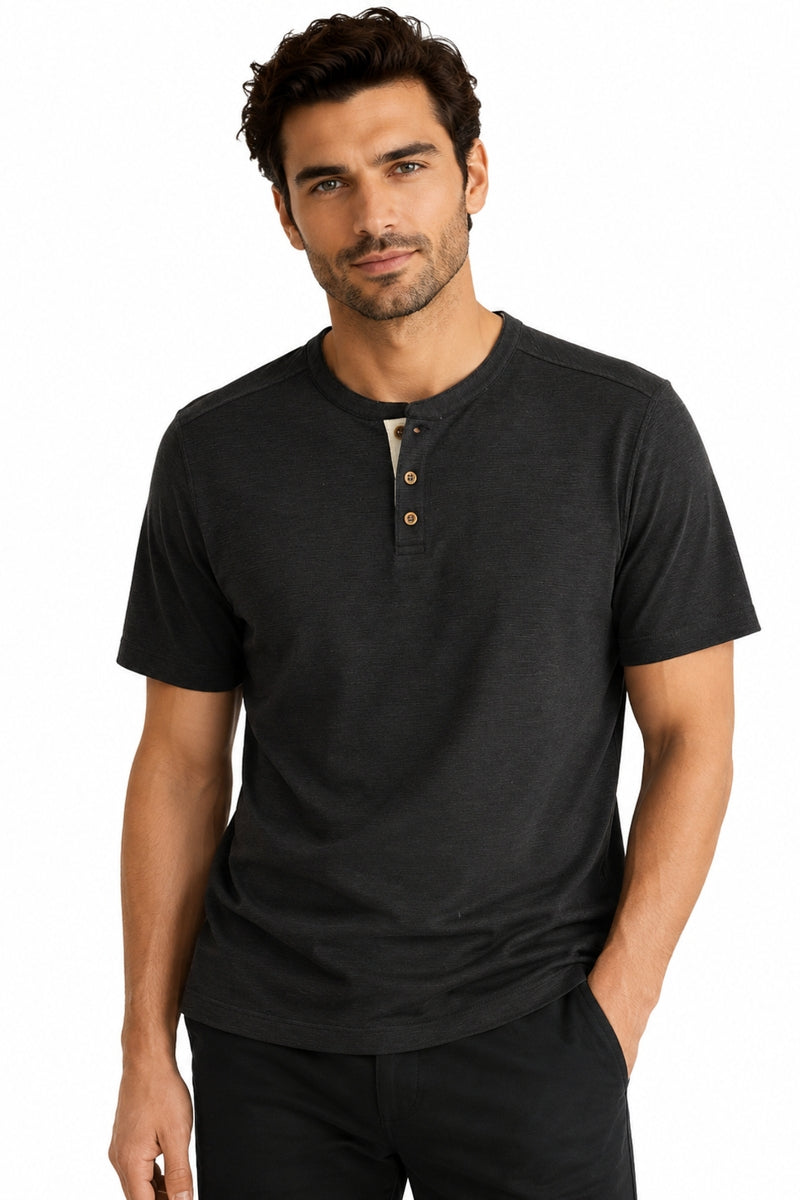 Wholesale,Nicoby Age of Wisdom, Nicoby Age of Wisdom Black Textured Henley with Contrast Trim, Black, Small-40-TagSMedium-42-TagMLarge-44-TagLExtra Large-48-TagXLExtra Extra Large-50-TagXXL