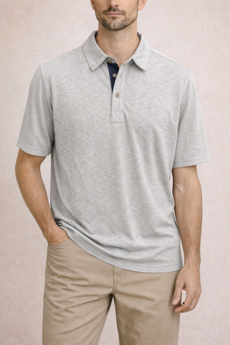 Wholesale,Nicoby Age of Wisdom, Nicoby Age of Light Grey Textured Slub Polo, Grey, Medium-43-TagMLarge-45-TagLExtra Large-47-TagXL