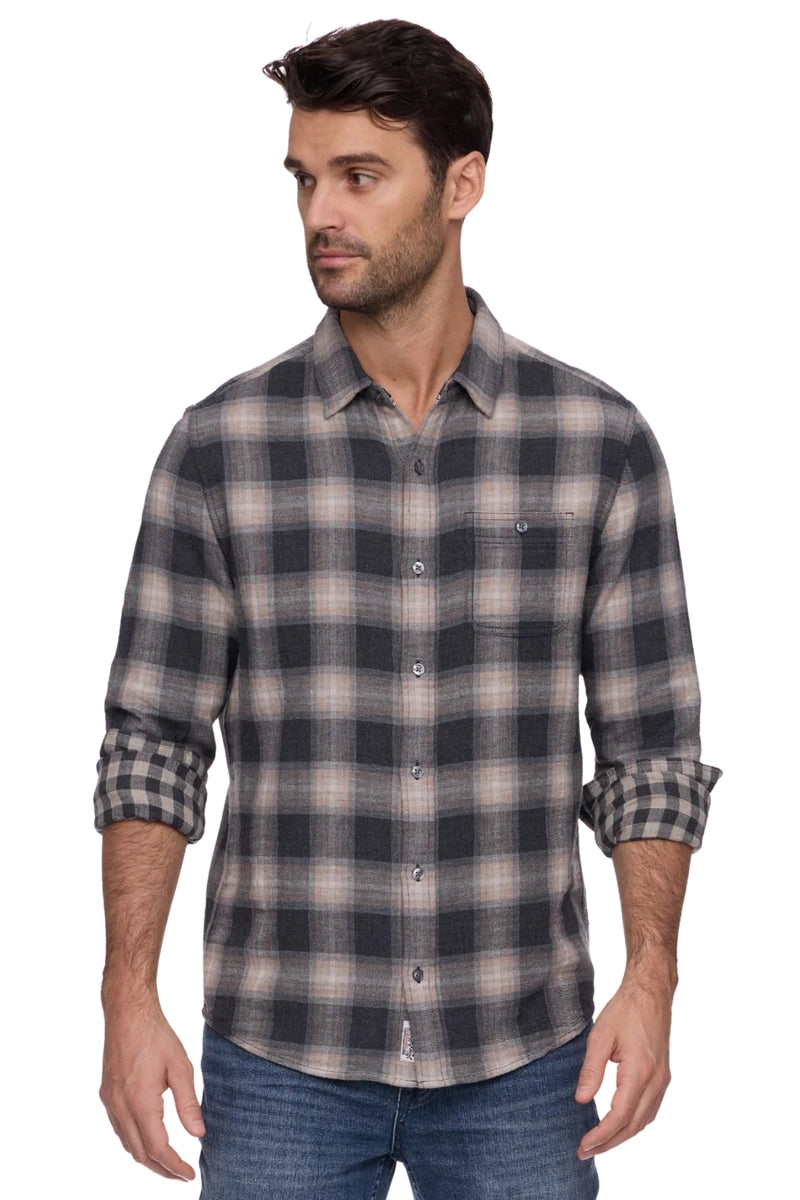 Wholesale,Flag & Anthem, Flag & Anthem Charcoal/Taupe Double Layer Flannel Shirt, Grey, Medium-44-TagMLarge-47-TagLExtra Large-51-TagXL