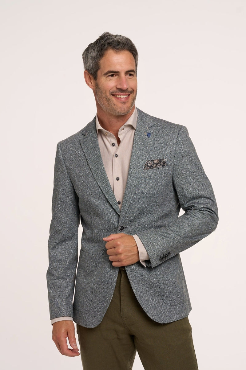 Direct From Brand,R2 Amsterdam, R2 Amsterdam Grey Melange Dot Jersey Blazer, Grey, Small-40-Tag48Medium-42-Tag50Large-44-Tag52Extra Large-46-Tag54Extra Extra Large-48-Tag56