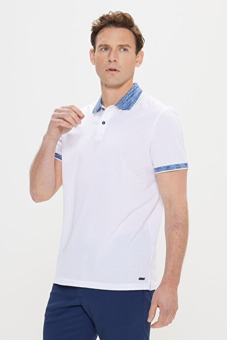 Altinyildiz Classics White Zigzag Textured Knit Polo