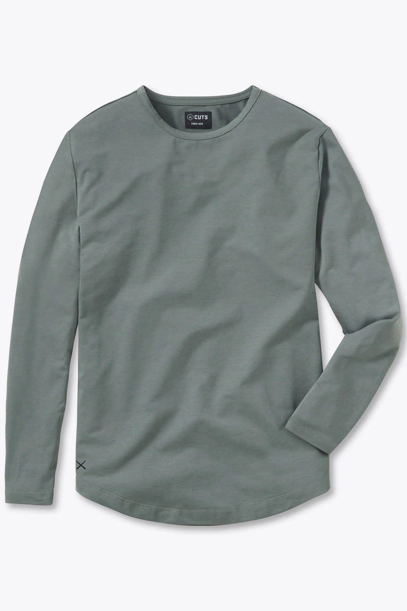 Wholesale,CUTS, CUTS Sage Curve-Hem Buttery Soft Tee, Green, Small-39-TagSMedium-41-TagMLarge-43-TagLExtra Large-45-TagXL