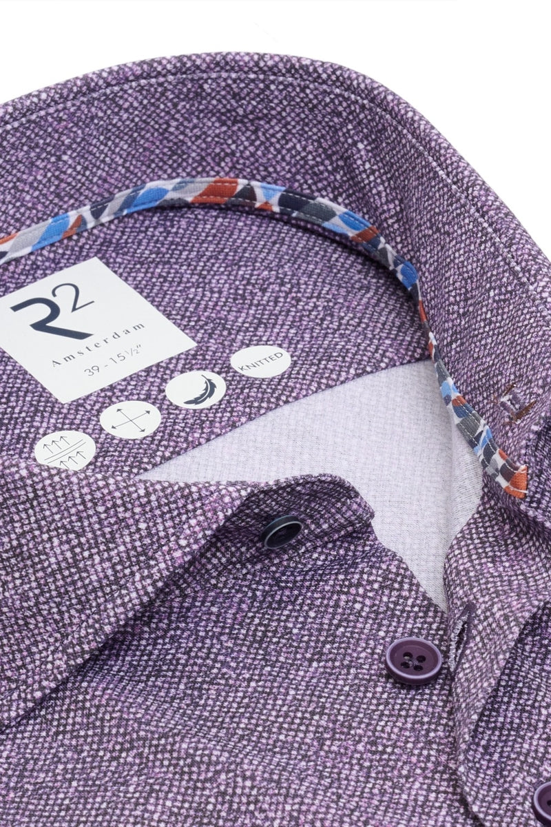 Direct From Brand,R2 Amsterdam, R2 Amsterdam Purple Printed Knitted Shirt, Purple, Medium-42-Tag39