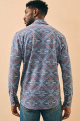 Faherty Blue Tribal Print Four-way Stretch Sweater Shirt