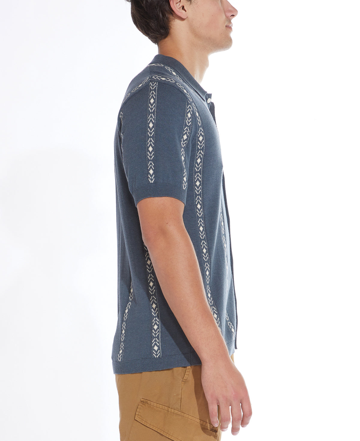 Wholesale,Civil Society, Civil Society Dark Slate Striped Jacquard Sweater Knit Short Sleeve Shirt, Blue, Medium-41-TagM