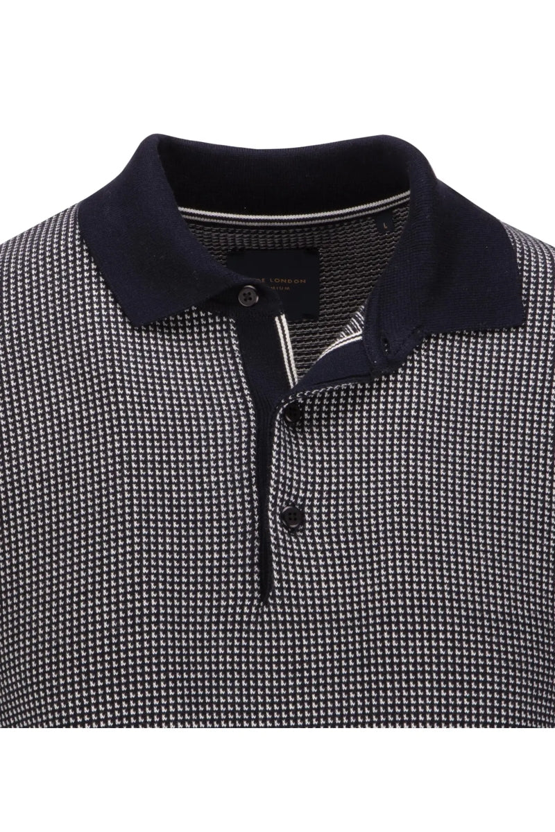 Faire,Guide London, Guide London Navy 2 Tone Jacquard Knit Short Sleeve Polo, Blue, Extra Extra Large-48-TagXXL