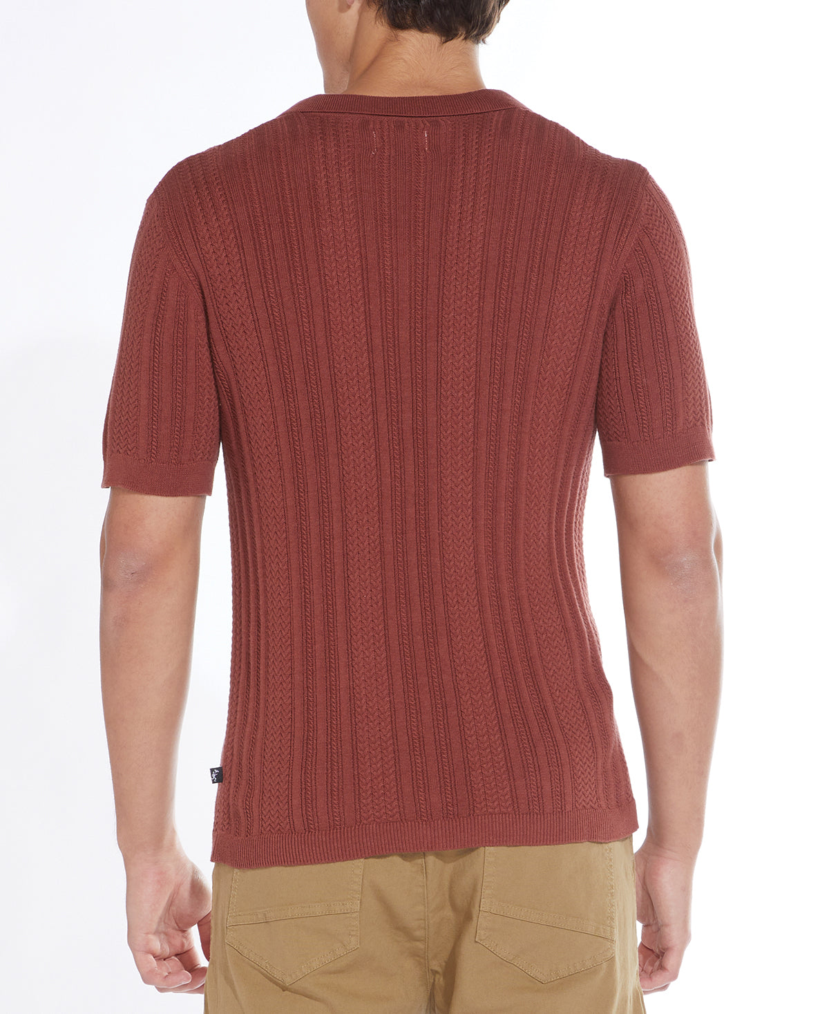 Wholesale,Civil Society, Civil Society Rust Cable Sweater Knit Short Sleeve Resort Shirt, Brown, Large-44-TagL
