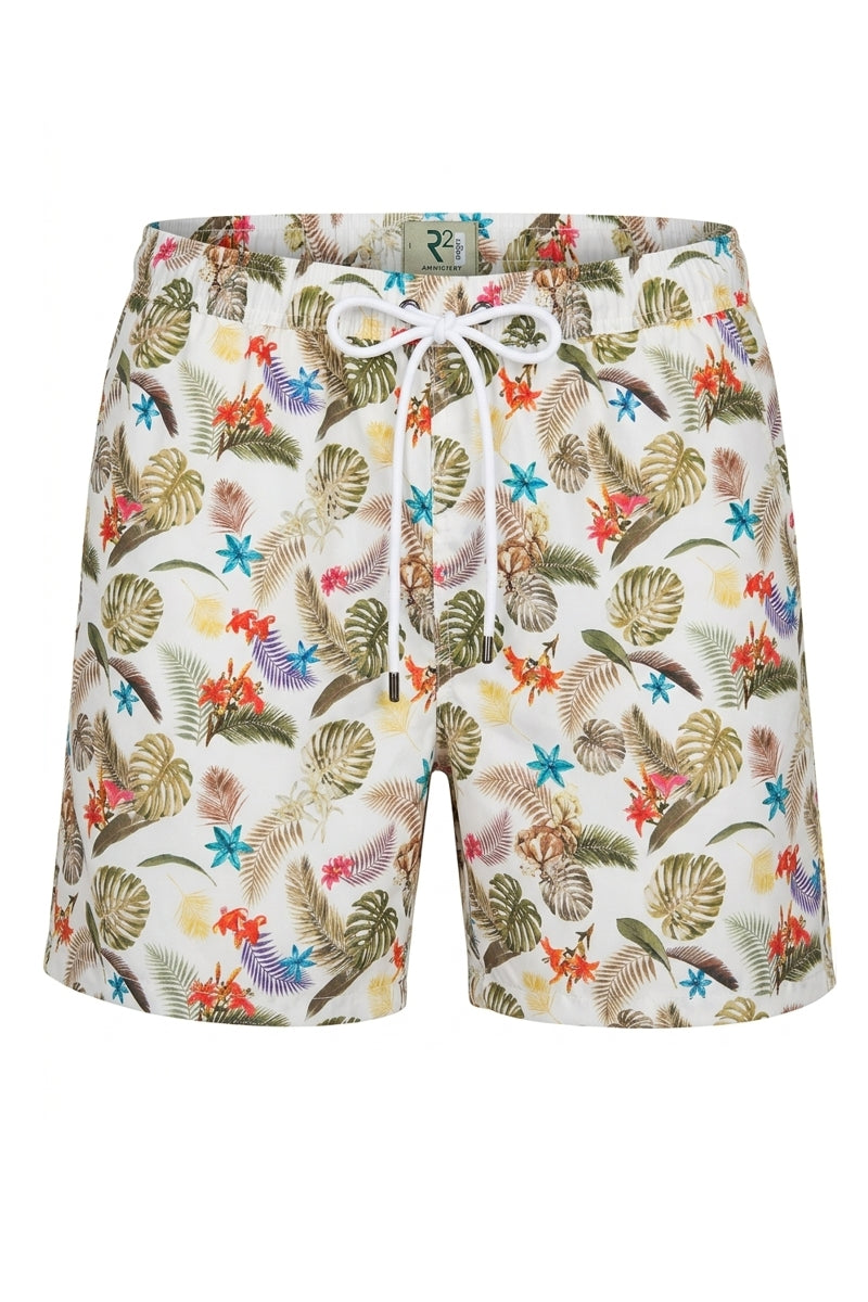 Direct From Brand,R2 Amsterdam, R2 Amsterdam Tan Multi-Tropical Print Swim Shorts, Tan, 32W-5L-TagL34W-5L-TagXL