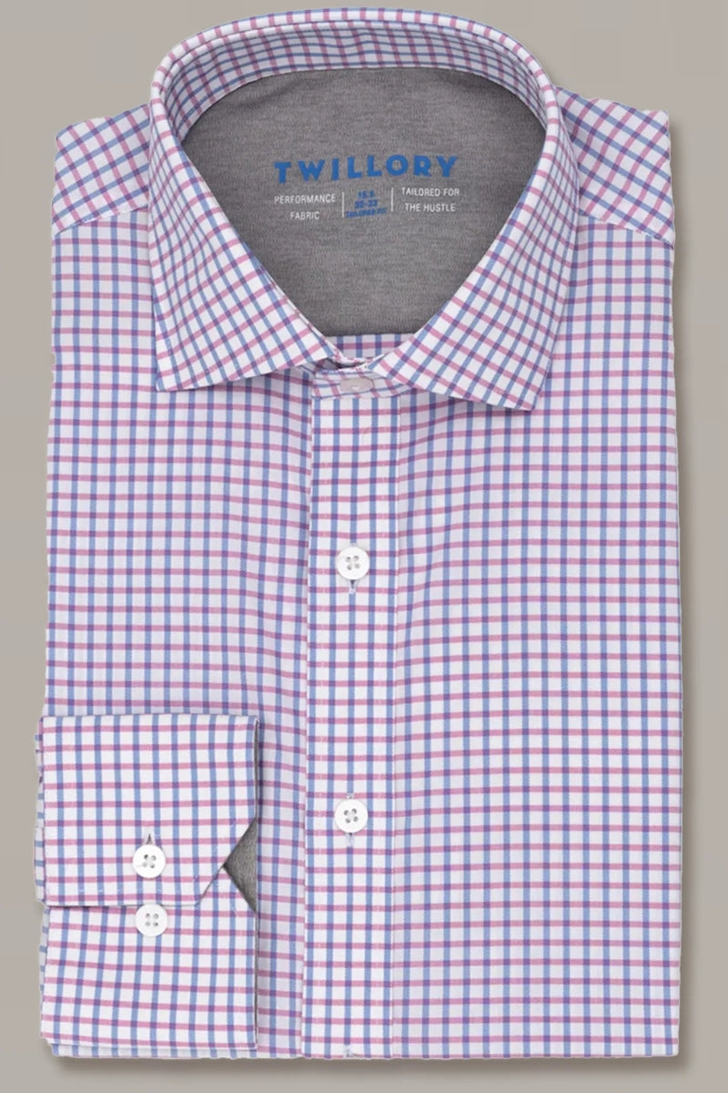 Wholesale,Twillory, Twillory Pink/Blue Mini Windowpane Performance Shirt, Pink, Medium-43-Tag15.5
