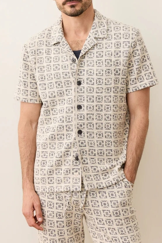 Wholesale,Marine Layer, Marine Layer Neutral Geo Print Jacquard Textured Shirt, Tan, Small-42-TagS