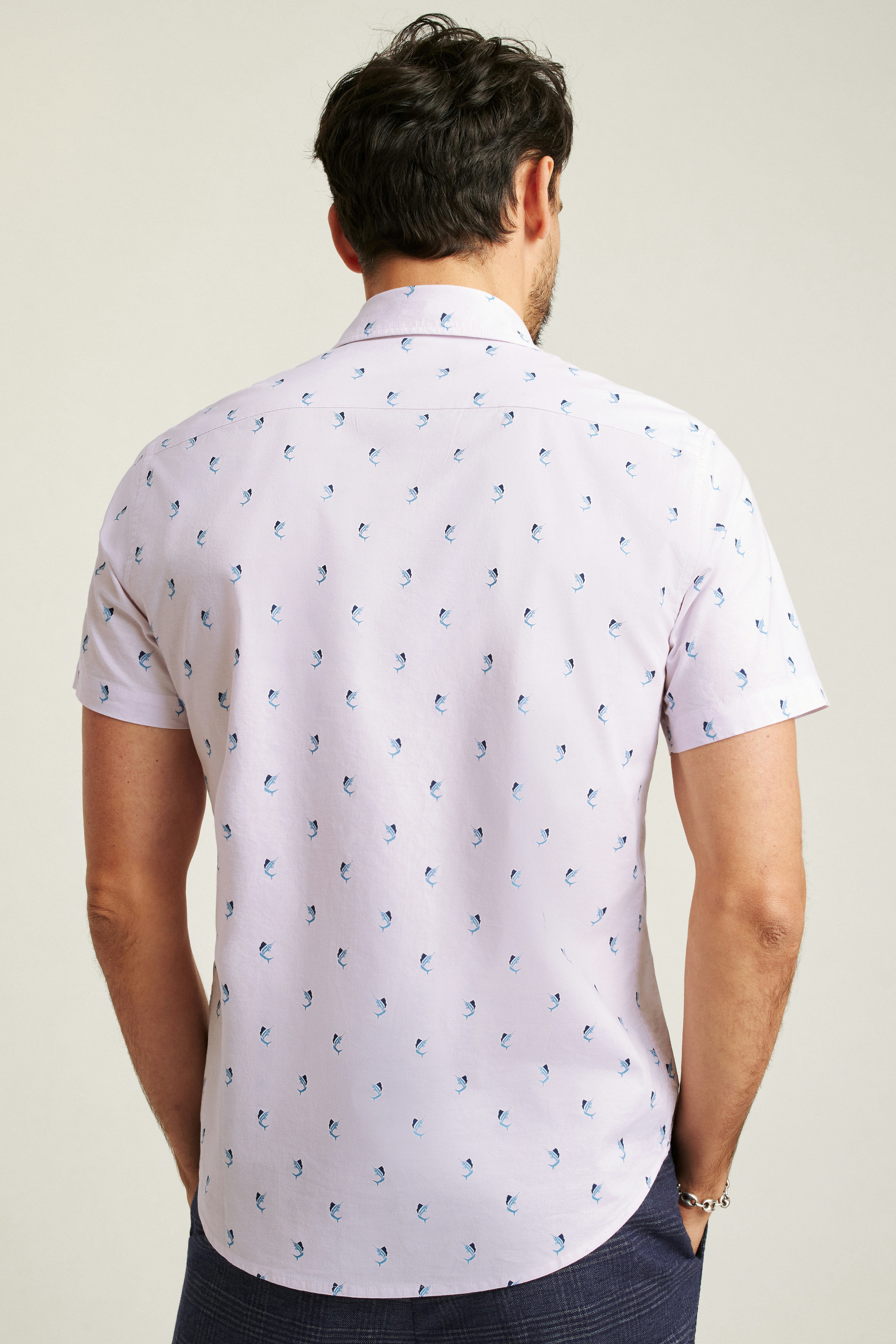 Wholesale,Bonobos, Bonobos Pink Swordfish Print Stretch Riviera Short Sleeve Shirt, Pink, Small-39-TagS